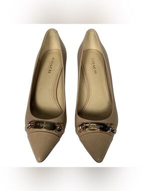 Coach Bowery Women Beachwood Nude Leather Pointed Toe Kitten Heel Pumps  Size 6